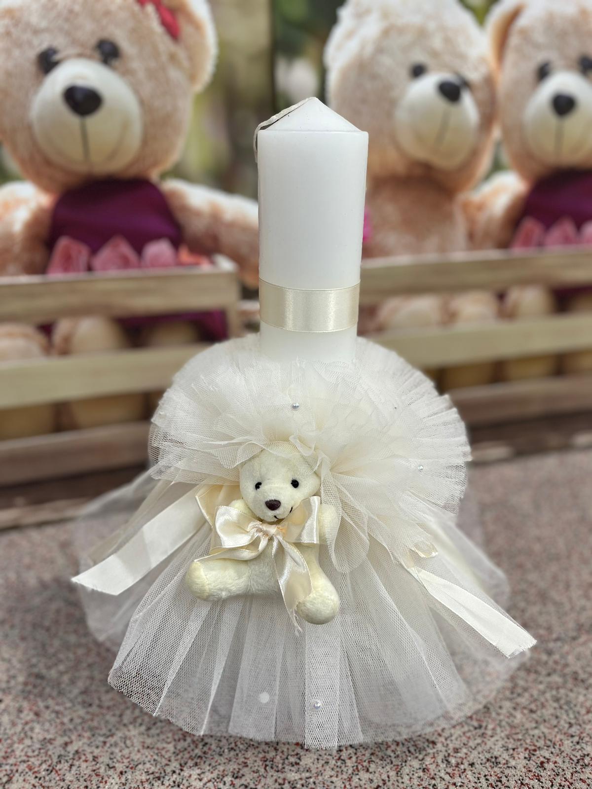 Lumanare stalp pentru botez bebelusi ELEGANCE TEDDY